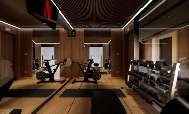 Modern fitness room on Halong Bay cruise with gym equipment and relaxing ambiance.