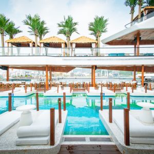 Luxurious rooftop pool with ocean views in Vietnam.