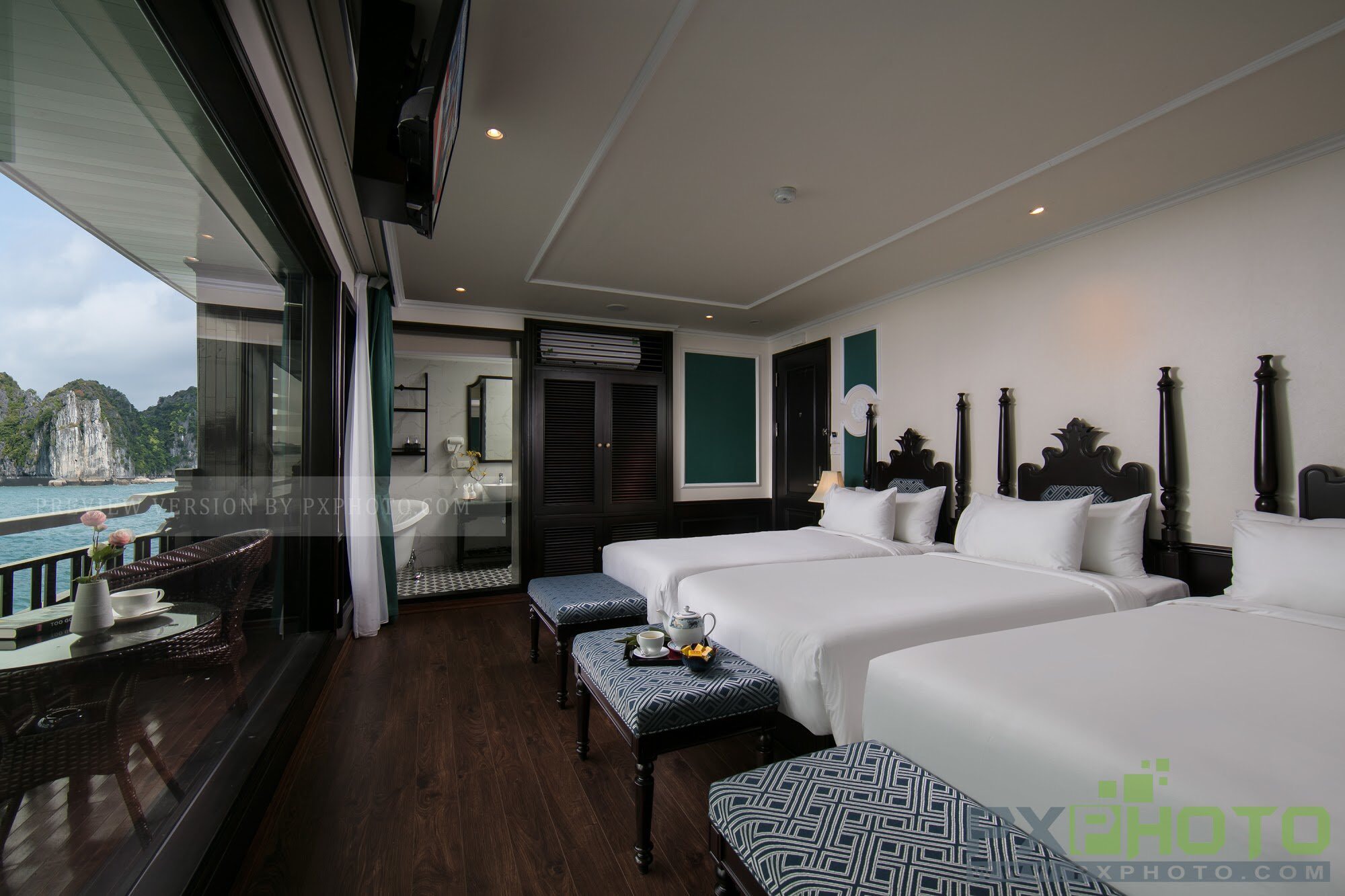 Ocean view cruise balcony with elegant interior - ViettrendTour.