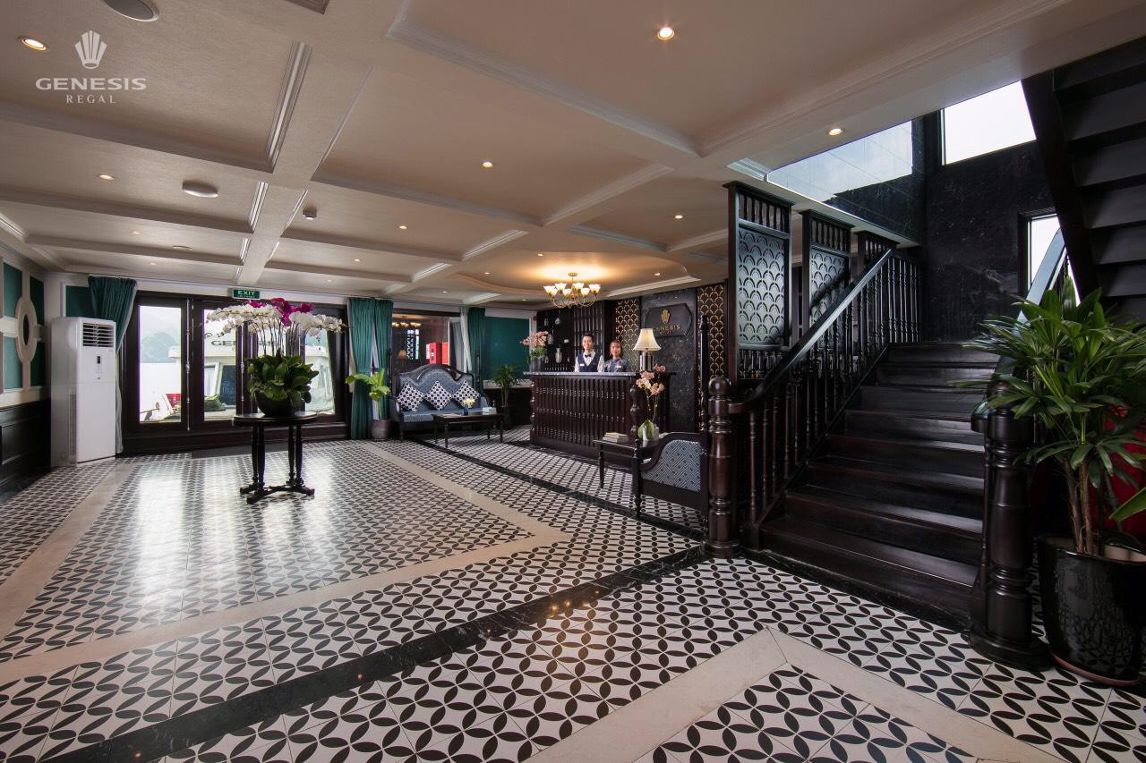 Luxurious interior of Genesis Regal Cruise with stylish furnishings and spacious seating area.