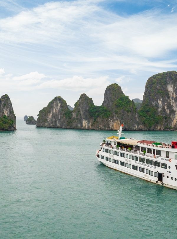 Stunning Halong Bay cruise with limestone islands and emerald waters.