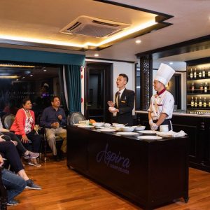 Elegant cruise dinner experience on Aspire Cruises in Lan Ha Bay, Vietnam.