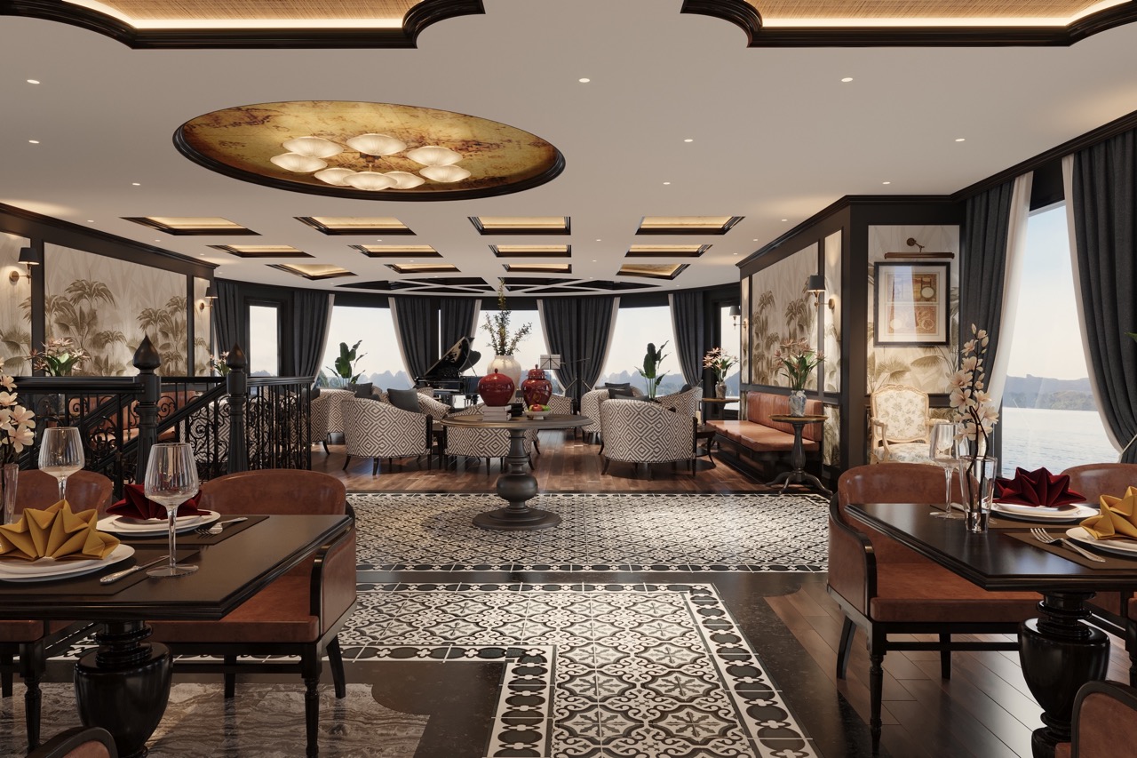 Elegant hotel lounge with luxurious decor and panoramic sea views, perfect for relaxation.