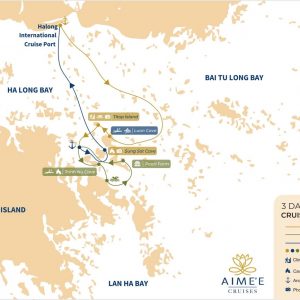 Stunning cruise route map of Ha Long Bay, showcasing calming islands and luxurious excursions.