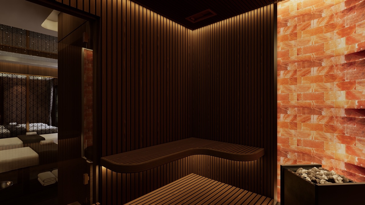 Relaxing cruise lounge with warm lighting and modern decor in Halong Bay.