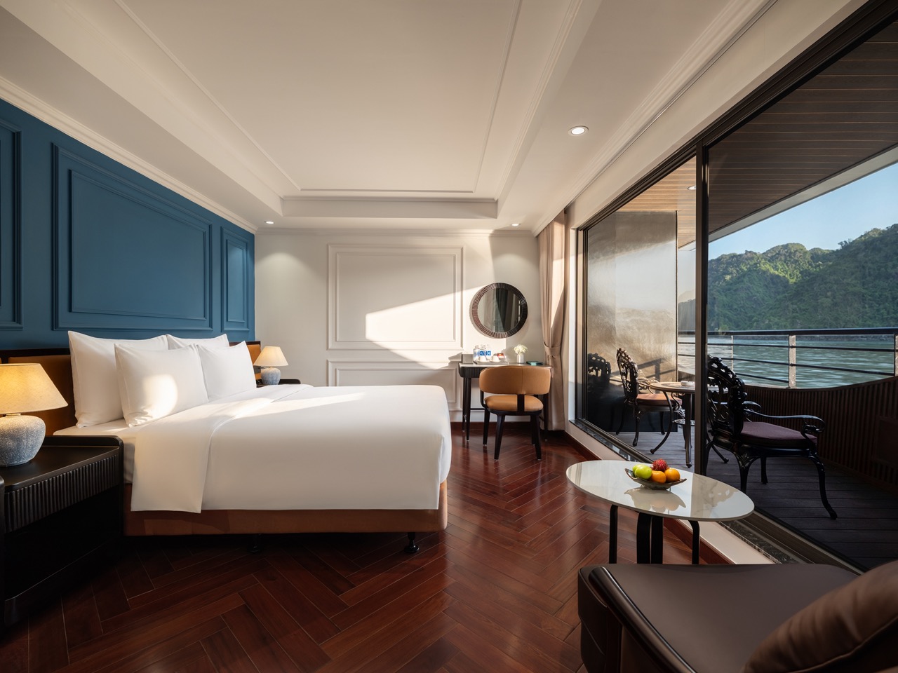 Spectacular Lan Ha Bay cruise balcony scene showcasing tranquil waters and lush islands, perfect for.
